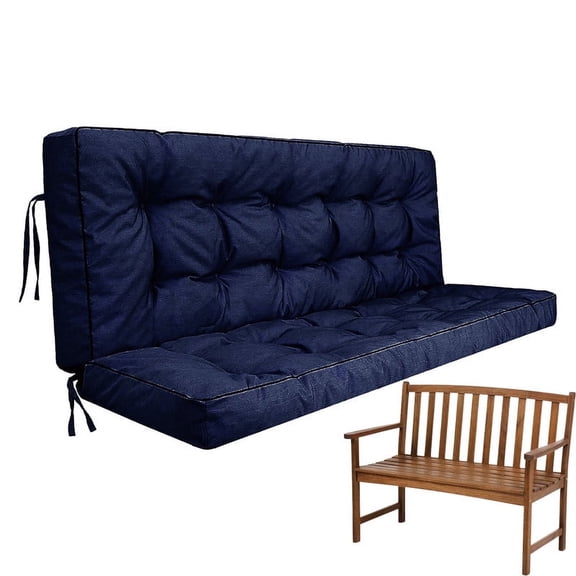 Porch Swing Cushions, Swing Cushions 3 Seater Replacement with Backrest, Thicken 4" Waterproof Bench Pad Cushions, Outdoor Loveseat Cushions Non-Slip Chairs Pad (Navy Blue)
