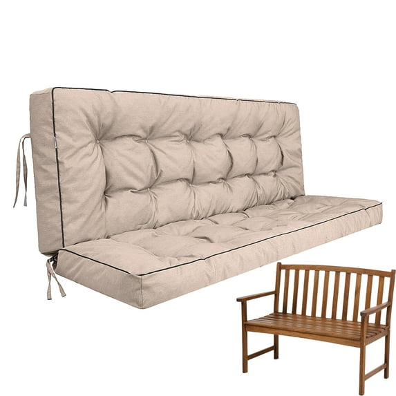 Porch Swing Cushions, Swing Cushions 3 Seater Replacement with Backrest, Thicken 4" Waterproof Bench Pad Cushions, Outdoor Loveseat Cushions Non-Slip Chairs Pad (Khaki)