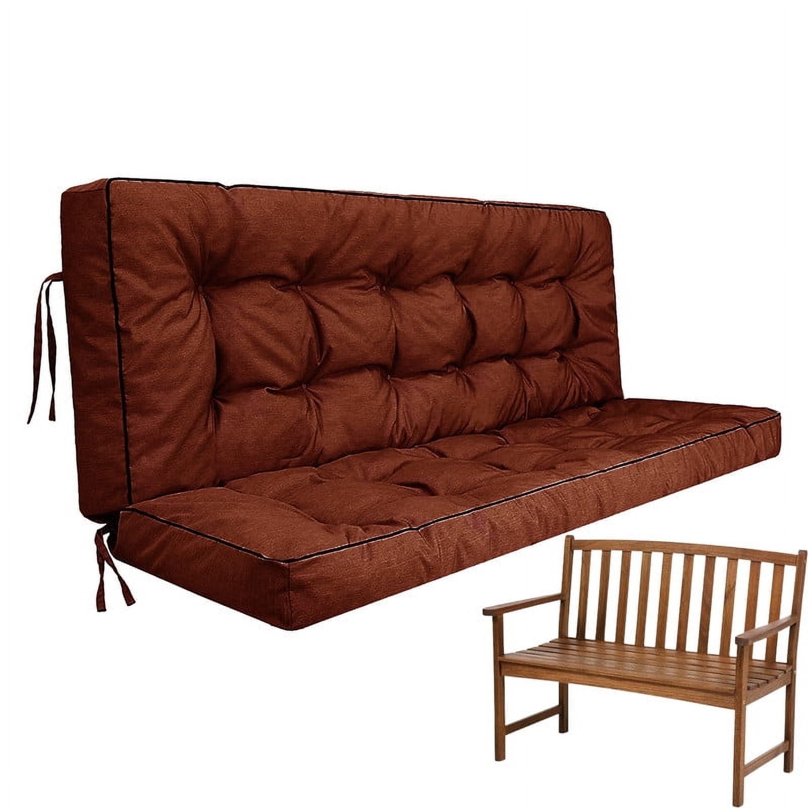 Porch Swing Cushions, Swing Cushions 3 Seater Replacement with Backrest, Thicken 4" Waterproof Bench Pad Cushions, Outdoor Loveseat Cushions Non-Slip Chairs Pad (Brown)