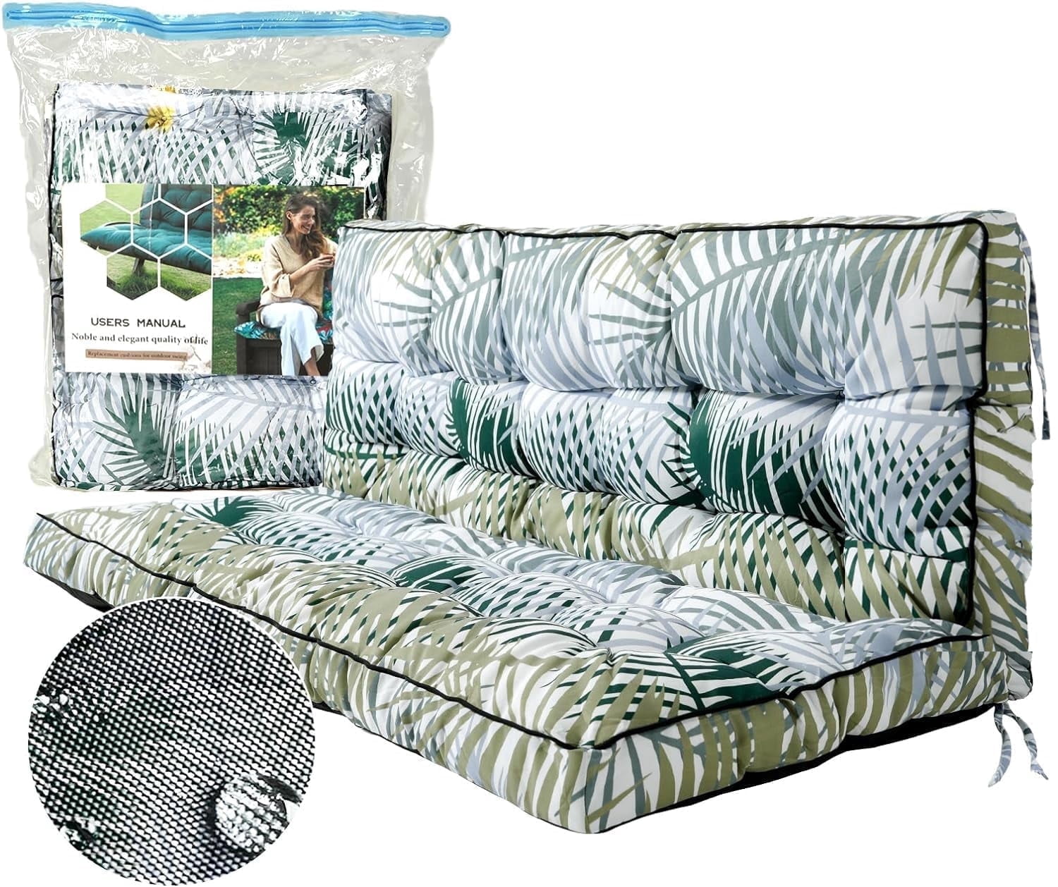 YLLN Porch Swing Cushions, Patio Furniture Cushions With 4" Thicken Backrest, Waterproof & Machine Washable, with Ties, Bench Cushions For Outdoor Furniture（40"x63"Bamboo）