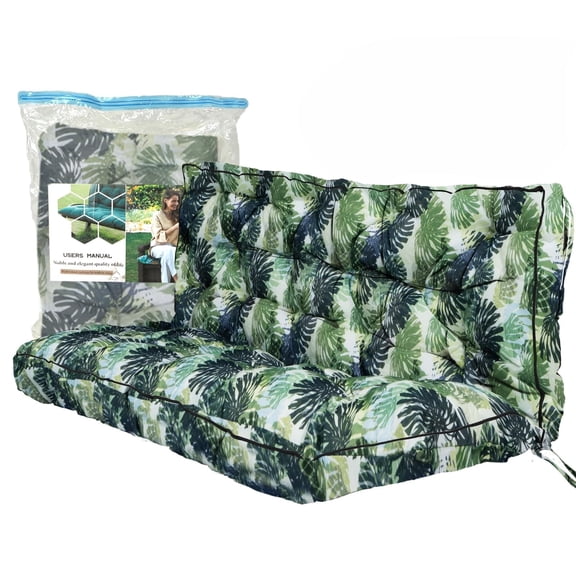 YLLN Porch Swing Cushions, Patio Furniture Cushions With 4" Thicken Backrest, Waterproof & Machine Washable, with Ties, Bench Cushions For Outdoor Furniture(40"x55"Palm)