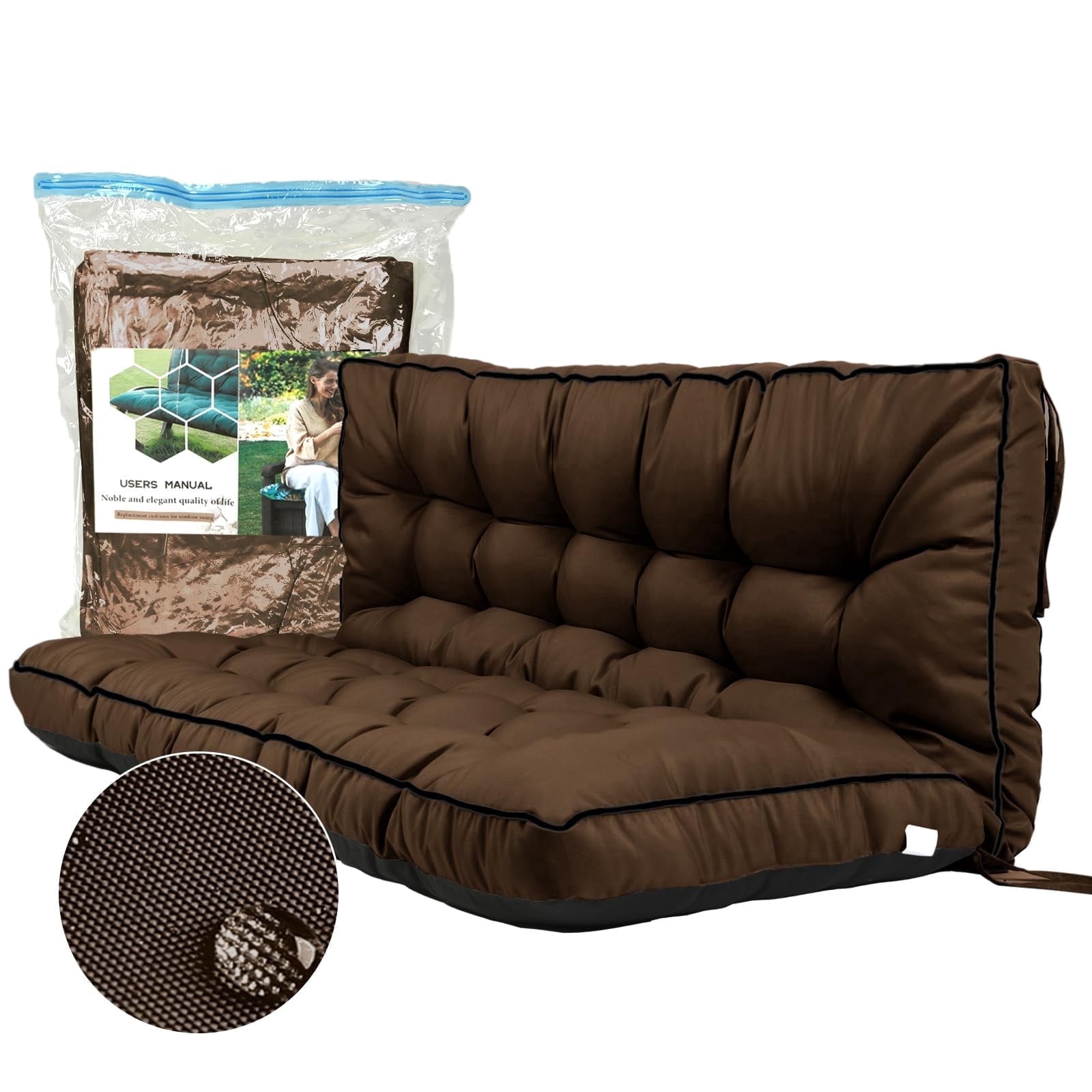 YLLN Porch Swing Cushions, Patio Furniture Cushions With 4" Thicken Backrest, Waterproof & Machine Washable, with Ties, Bench Cushions For Outdoor Furniture（40"x70"Coffee）