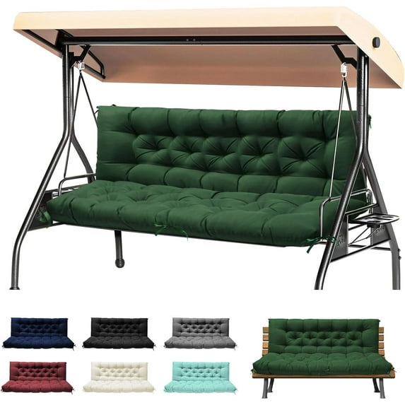 Porch Swing Cushions, Waterproof Swing Cushions Replacement with Backrest, Outdoor Swing Bench Cushions 2-3 Seater Replacement for Patio Furniture 60x40 (Green)