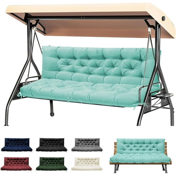 Porch Swing Cushions, Waterproof Swing Cushions Replacement with Backrest, Outdoor Swing Bench Cushions 2-3 Seater Replacement for Patio Furniture 60x40 (Teal)