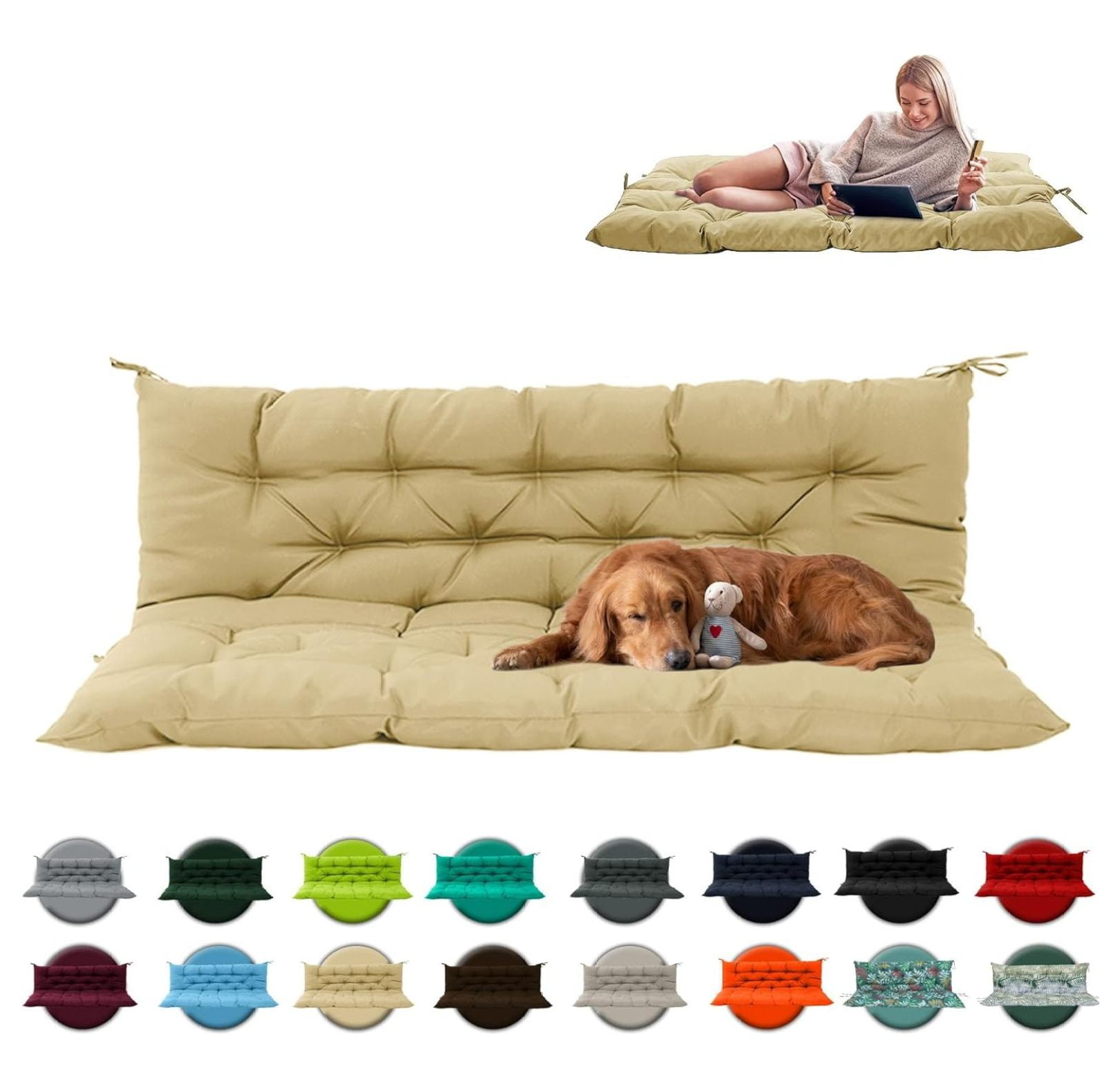 Porch Swing Replacement Cushion for 3 Seat Outdoor Waterproof Patio