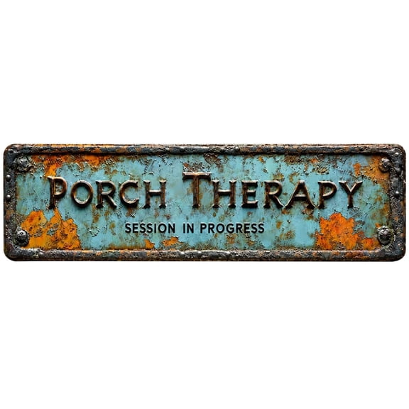 Porch Therapy Decorative Sign,3X8 Inch Aluminum Wall Decor,2D Flat,Distressed Rustic Sign for Porch,Patio,Outdoor & Leisure Space Decor