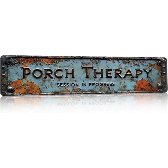 Porch Therapy Decorative Sign, 4x16 Inch Aluminum Wall Decor,2D Flat,Distressed Rustic Sign for Porch, Patio, Outdoor & Leisure Space Decor(1pc)