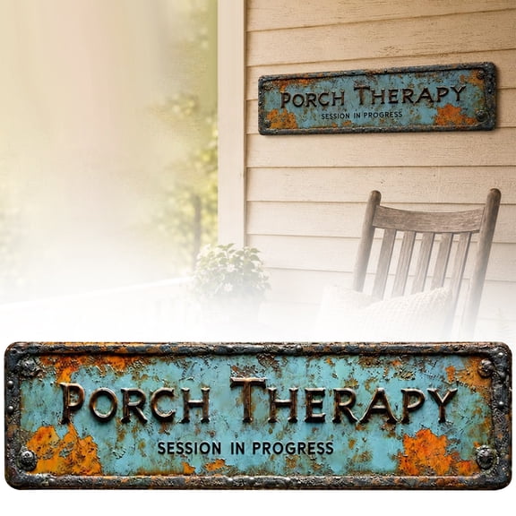 Porch Therapy Decorative Sign, 6x18 Inch Aluminum Wall Decor,2D Flat,Distressed Rustic Sign for Porch, Patio, Outdoor & Leisure Space Decor