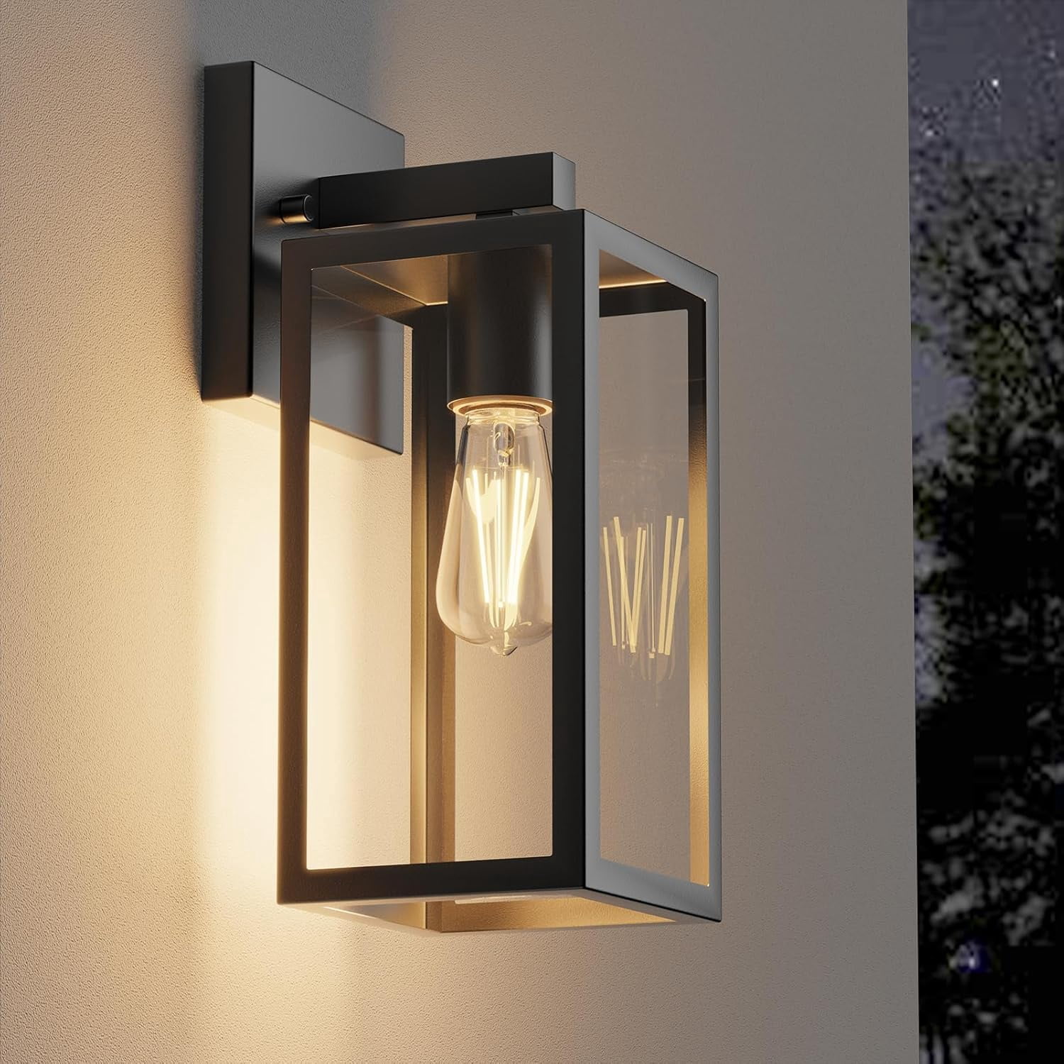 Outdoor Wall Porch Light With GFCI Outlet – Matte Black, Waterproof, E26 Base, 60W Max, Anti-Rust Aluminum
