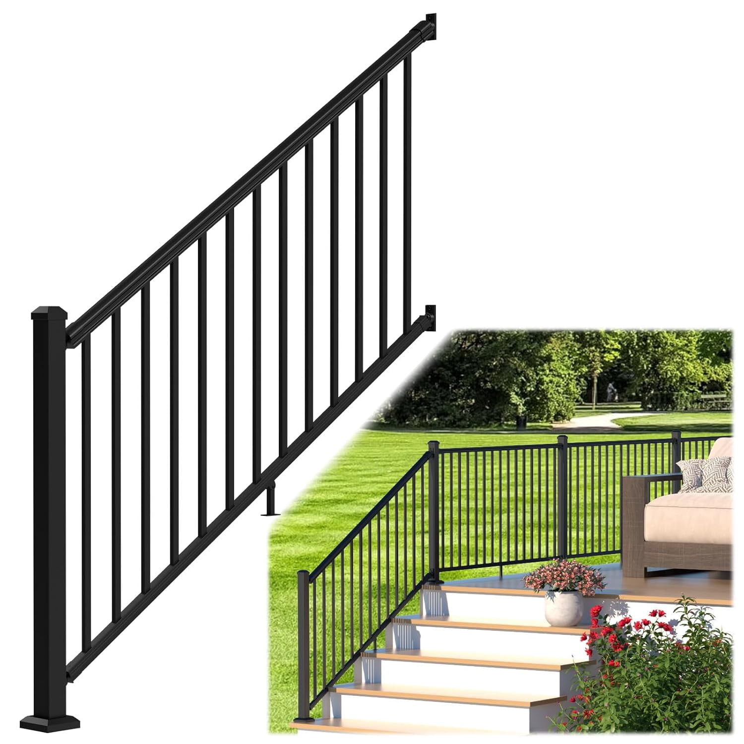 Outdoor Railing Post Porch and Deck Railing Post with Screws, Aluminum Railing Post ...