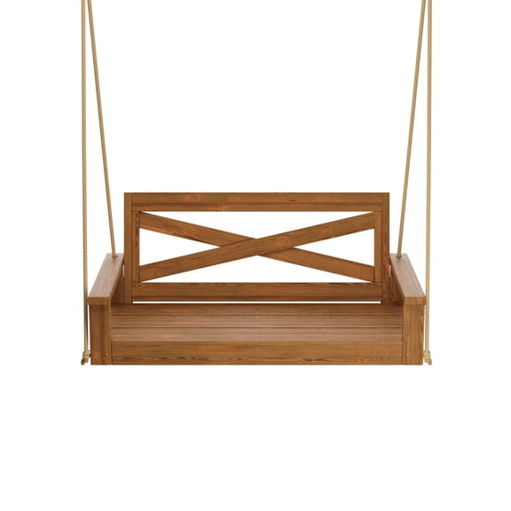 Porchgate Amish Heavy Duty 700 Lb Boardwalk Porch Swing, 4-Foot, Oak Stain, 8Ft Rope, Without Cups