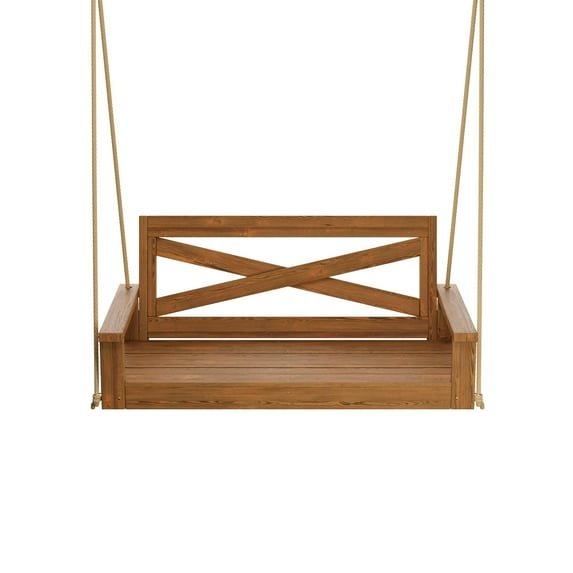 Porchgate Amish Heavy Duty 700 Lb Boardwalk Porch Swing, 5-Foot, Oak Stain, 8Ft Rope, Without Cups