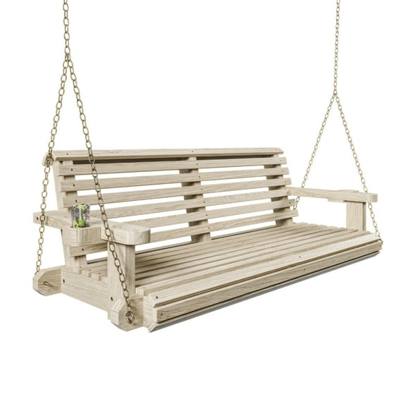 Porchgate Amish Heavy Duty 700 Lb Roll Comfort Treated Porch Swing, 4-Foot, Unfinished, 8Ft Chains