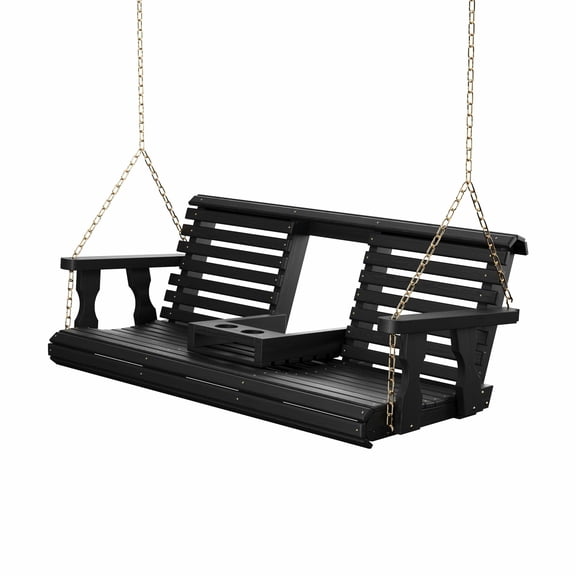 Porchgate Amish Heavy Duty 800 Lb Rollback Console Treated Porch Swing With Chains (Semi-Solid Black Stain)
