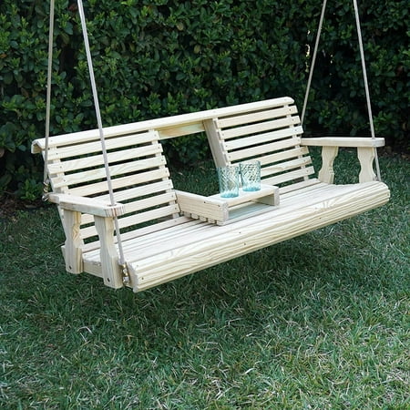 Porchgate Amish Heavy Duty 800 Lb Rollback Console Treated Porch Swing With Ropes (Unfinished)