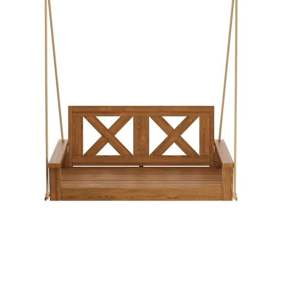 Porchgate Amish Heavy Duty Farmhouse Porch Swing, 4-Foot, Oak Stain, 8Ft Rope, Without Cups