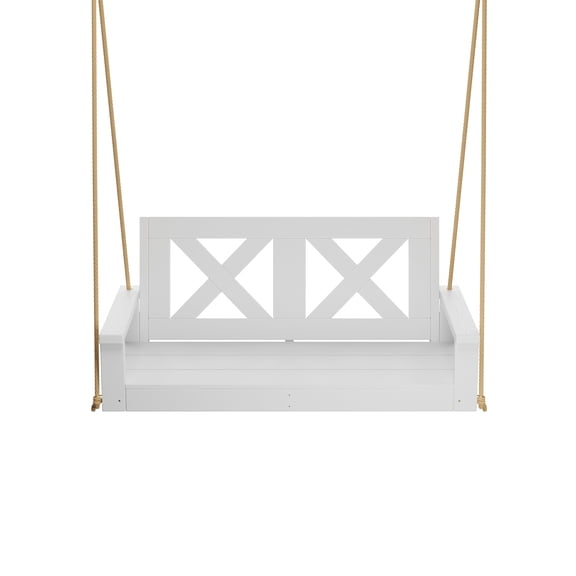 Porchgate Amish Heavy Duty Farmhouse Porch Swing, 5-Foot, Pure White, 8Ft Rope, Without Cups
