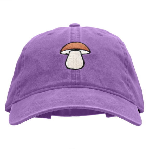 Porcini Mushroom Embroidered Washed Cotton Brass Buckle Cap - Purple OSFM
