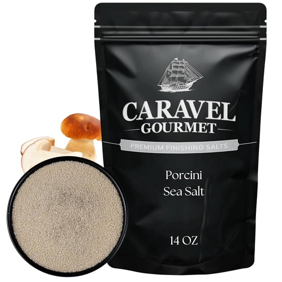 Caravel Gourmet Porcini Sea Salt Infused with Finely Ground Porcini Mushrooms, Umami Mushroom Seasoning with Rich & Earthy Flavor, 14 oz Pouch
