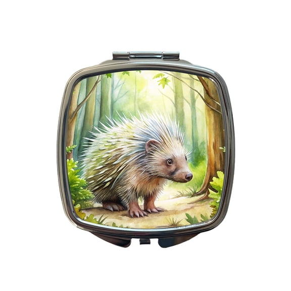 Porcupine In The Forest Watercolor Travel Makeup Handbag Purse Small Pocket Compact Mirror