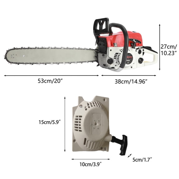 Porfeet 1 Set Gas Chain Saw High Power Multifunction 58 Cubic Centimeter Rust Resistant Wood Chainsaw for Wood Cutting,20Inch