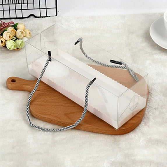 Porfeet 10Pcs Portable Transparent Cake Roll Boxes PET Packaging Dessert Container Silver L