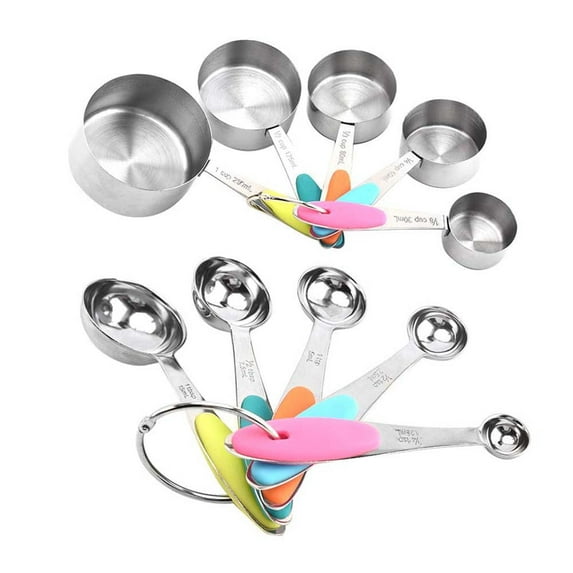 Porfeet 10Pcs Stainless Steel Coffee Powder Scoop Measuring Cup Spoon Baking Tools Set,Multicolor Measuring Cup + Spoon