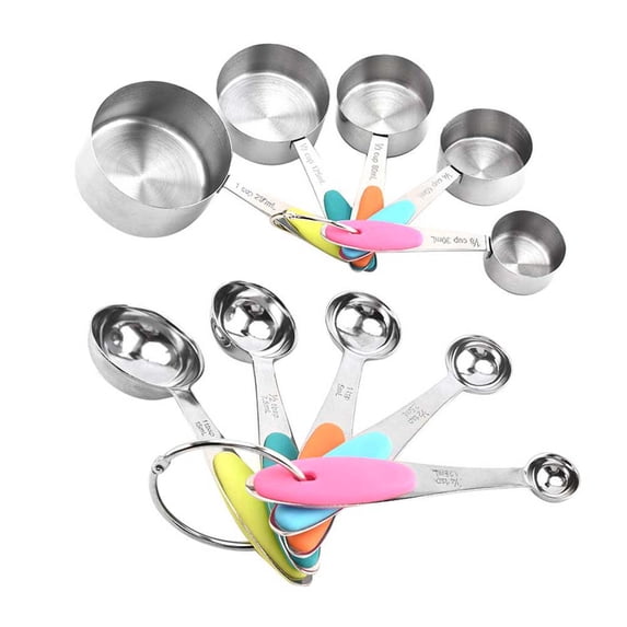 Porfeet 10Pcs Stainless Steel Coffee Powder Scoop Measuring Cup Spoon Baking Tools Set,Black Measuring Cup