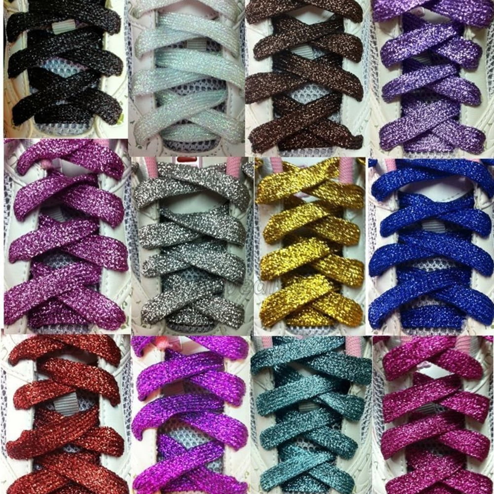 Porfeet 110cm Fashion Flat Glitter Colored Shoe Laces Canvas