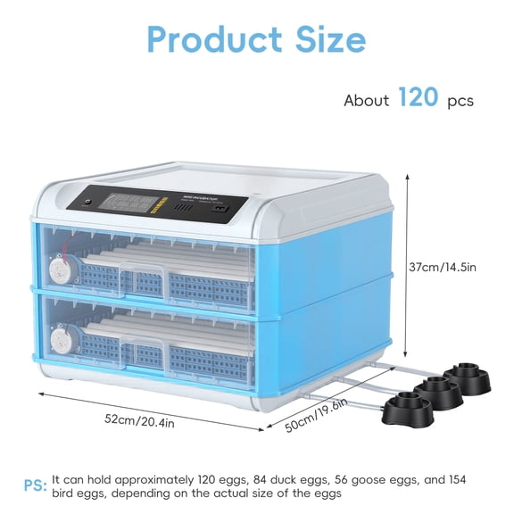 Porfeet 120 Egg Incubators for Hatching Eggs, Large Automatic Egg Incubators with Automatic Egg Turning and Temperature Control, Smart Poultry Hatcher for Chicken Duck Goose Quail Bird,Blue