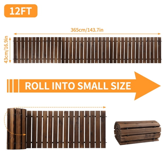Porfeet 12FT x 43cm Garden Pathway, Wooden Garden Pathway, Outdoor Roll Out Walkway Pathway, Wooden Garden Bridge Walking Passage for Patio, Lawn, Backyard, Beach,12FT