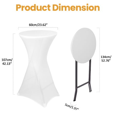 Porfeet 2 Set 24" High Top Cocktail Table, Folding Round Bar Height Table with Black Spandex Stretch Table Covers, Tall Bistro Table for Parties, Patio, Backyard, Dining, Wedding,White