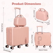Porfeet 20 Inch Kids Ride-On Luggage, Hardshell Carry-On Suitcase with Foldable Footrest and Adjustable Handle, 6 Wheels Toddler Travel Case with Cup Holder,Pink,B