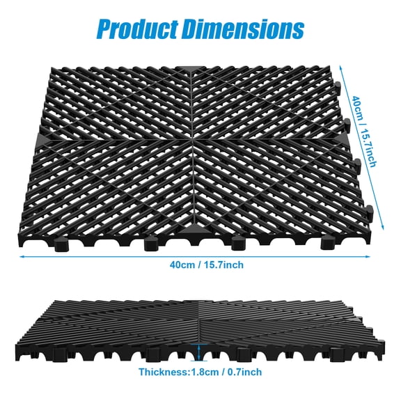 Porfeet 20 Pcs Modular Interlocking Cushion,15.7" x 15.7" Interlocking Drainage Floor Tile,Non-Slip Black PP Splicing Drainage Mat for Deck,Pool,Patio,Shower,Kitchen,Balcony,Indoor Outdoor,Black