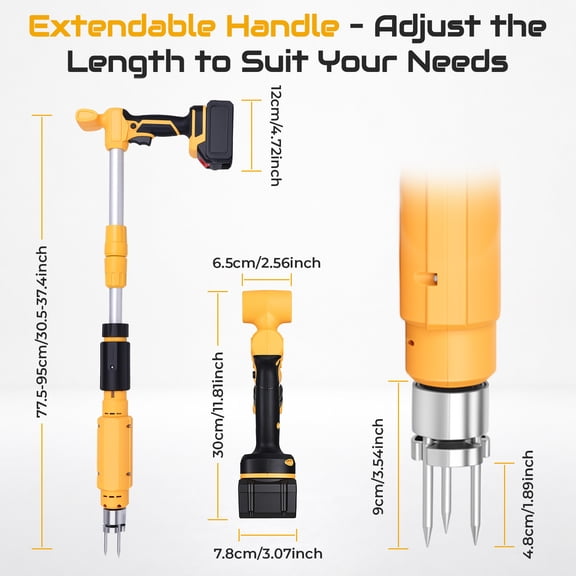 Porfeet 21V Electric Weed Puller, 350W Cordless Weeder with 3 Stainless Steel Claws & 2x3000mAh Battery, Standing Weed Remover Tool for Lawn Garden Dandelion Crabgrass,Yellow