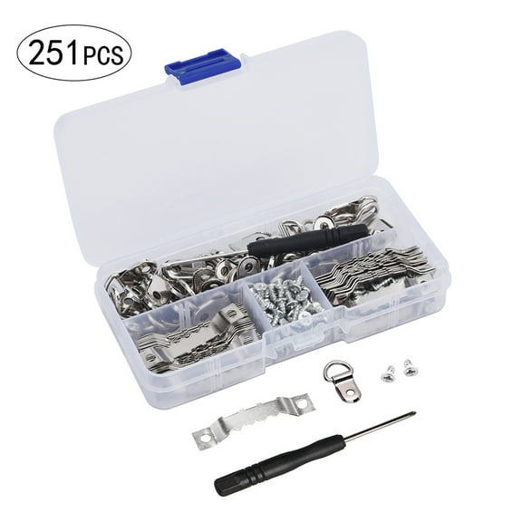 Porfeet 251Pcs/Set Sawtooth Hook Flat Screw D-Rings Picture Frame Hanger Mounting Kit
