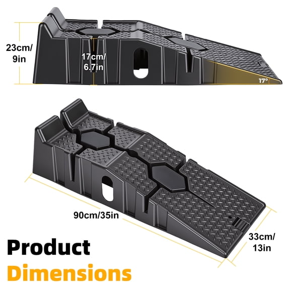 Porfeet 2Pcs Portable Car Ramps for Oil Changes & Lifting, Heavy-Duty 5,000lbs Capacity, Non-Slip Tread, 17-degree Low-Profile Incline, Lightweight PP Car Ramps for Home Garage & Maintenance,Black