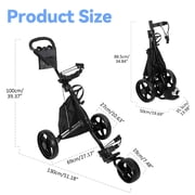 Porfeet 3 Wheel Golf Push Cart, Foldable Golf Bag Cart with Ball Loading Aperture, Scorecard Board, Water Bottle Holder, Foot Brake,Black
