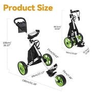 Porfeet 3 Wheel Golf Push Cart, Foldable Golf Bag Cart with Ball Loading Aperture, Scorecard Board, Water Bottle Holder, Foot Brake,Green White