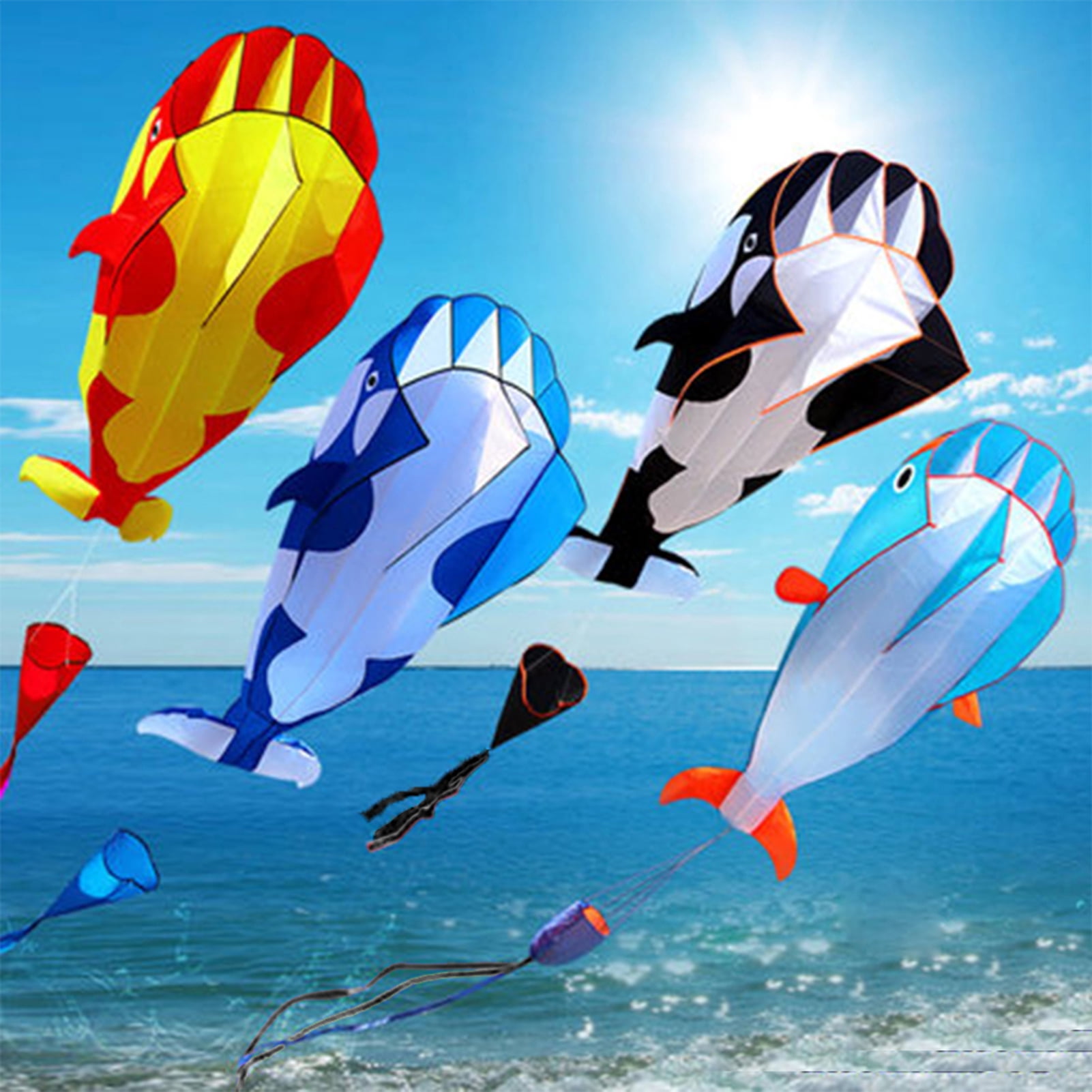 Hevirgo 3D Soft Whale Frameless Flying Kite Outdoor Sports Toy Children Kids Funny Gift,White-Blue