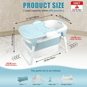 Porfeet 40.6 Inch Portable Folding Bathtub,Foldable Tub with Ergonomic Seat and Massage Roller,Large Collapsible Tub,Freestanding Surround Collapsible Tub,Effortless Foldable Bathtub,Blue