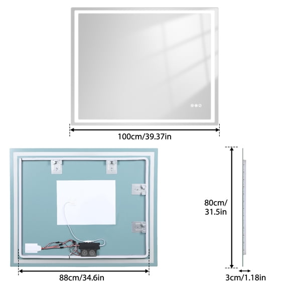 Porfeet 40"x32" LED Bathroom Mirror, Wall Mounted Vanity Mirror with Light, Bluetooth-Compatible Speaker, Anti Fog Smart Vanity Mirror with Memory,Style A