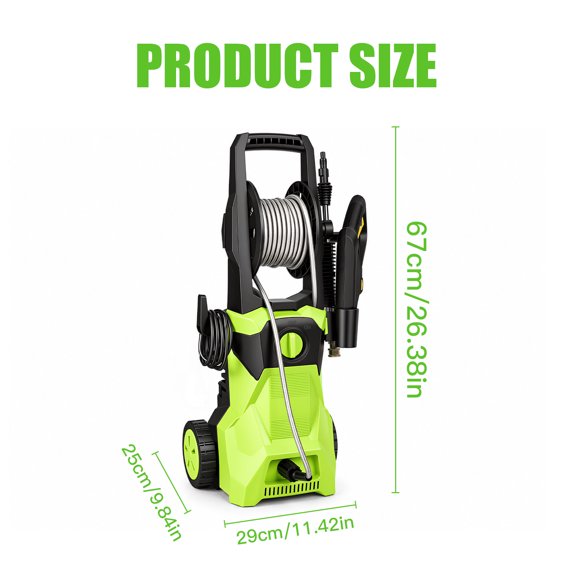 Porfeet 4800PSI Electric Pressure Washer with 4 Nozzles and 33Ft Hose High Power Pressure Cleaner Overheat Protect for Car Fence Patio Cleaning,Green,US Plug