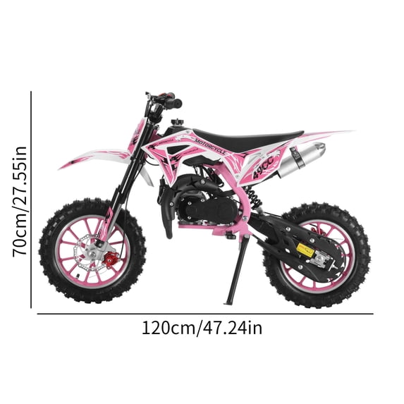 Porfeet 49cc 2-Stroke Kids Dirt Bike, Gas Power Motocross, Off Road Mini Motorcycle, Children Pocket Motorbike with Front Rear Disc Brakes, Pull Start,Pink