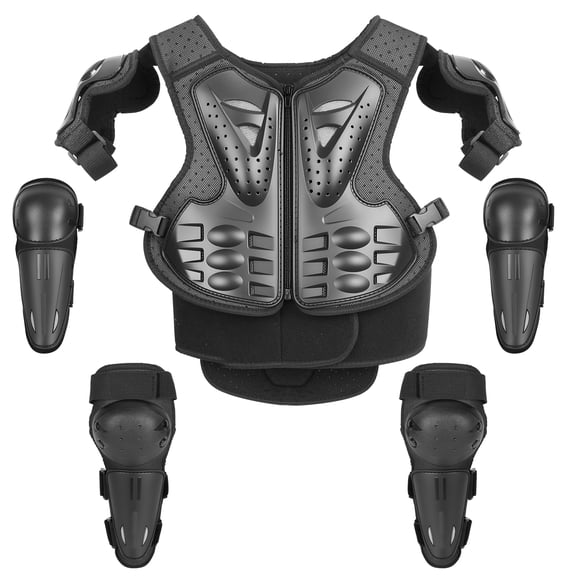 Porfeet 5Pcs/Set Kids Motorcycle Armor Suit, Youth Dirt Bike Gear with Chest Protector, Knee and Elbow Pads, Armor Protection Vest for Motocross Cycling Riding Skiing