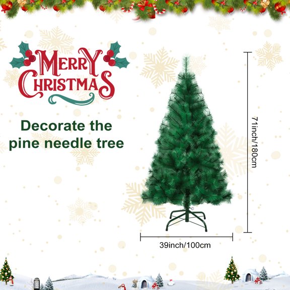 Porfeet 6FT Artificial Christmas Tree, Imitation Pine Needle Christmas Tree, Simulated Pine Needle Xmas Tree, Winter Party Decoration with Detachable Metal Base,180cm