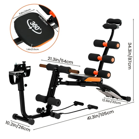Porfeet Ab Machine, Ab Workout Bench for Home Gym, Multi-Functional Adjustable Ab Crunch Machine, Ab Exercise Equipment for Total Body Workout,Black