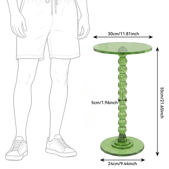 Porfeet Acrylic Round Side Table with Column Base, Clear Modern End Table for Living Room, Bedroom, Balcony, Easy 5-Min Assembly, Space-Saving Bedside Table for Small Spaces and Home Decor,Green