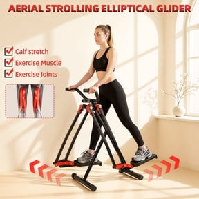 Porfeet Air Walk Elliptical Exercise Machine, Foldable Elliptical Cross Trainer with LCD Monitor, Arm/Leg Cardio Workout Machine, Side Sway Action 360 Motion Full-Body Fitness Equipment,Black