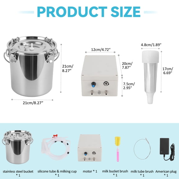 Porfeet Automatic Pulsating Goat Milking Machine,5L Stainless Steel Bucket, Food-Grade Silicone Cups Tubes, Portable Adjustable Suction Milker for Farm Home Use,Style M